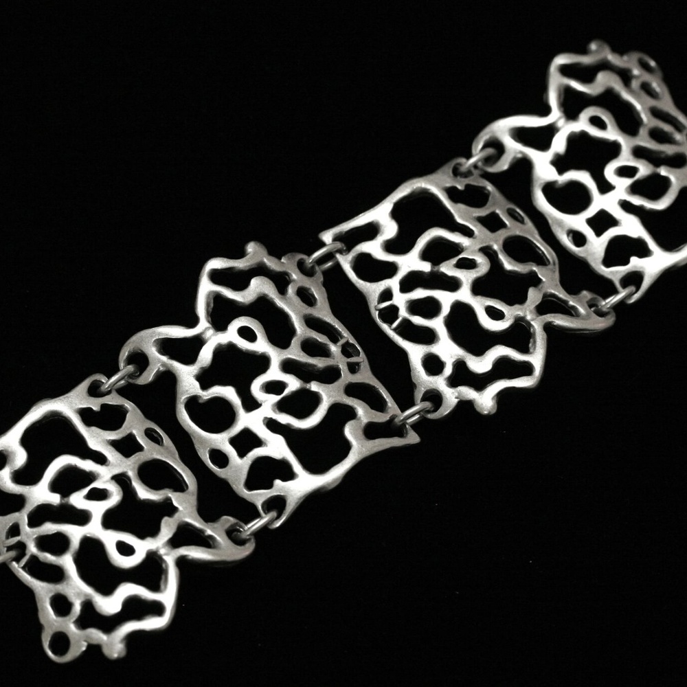 Pewter Modern Filigree Panel Bracelet NWT
